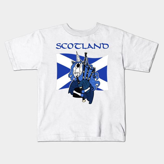 Scotland Unicorn Playing Bagpipes Scottish St Andrews Day Kids T-Shirt by doodlerob